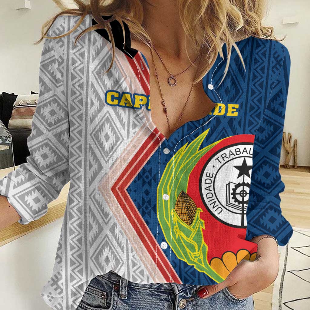 Cape Verde Women Casual Shirt Verde Coat Of Arms And Pattern - Wonder Print Shop