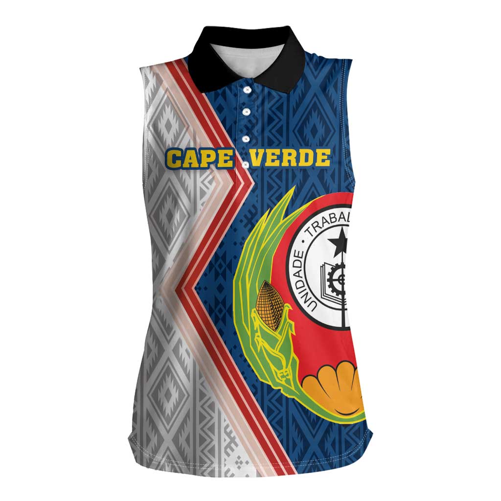 Cape Verde Women Sleeveless Polo Shirt Verde Coat Of Arms And Pattern - Wonder Print Shop