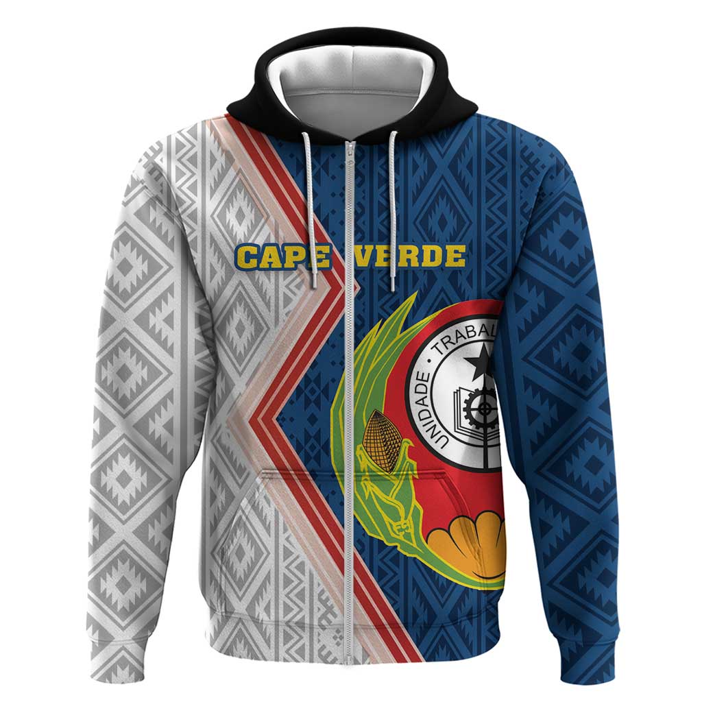 Cape Verde Zip Hoodie Verde Coat Of Arms And Pattern - Wonder Print Shop