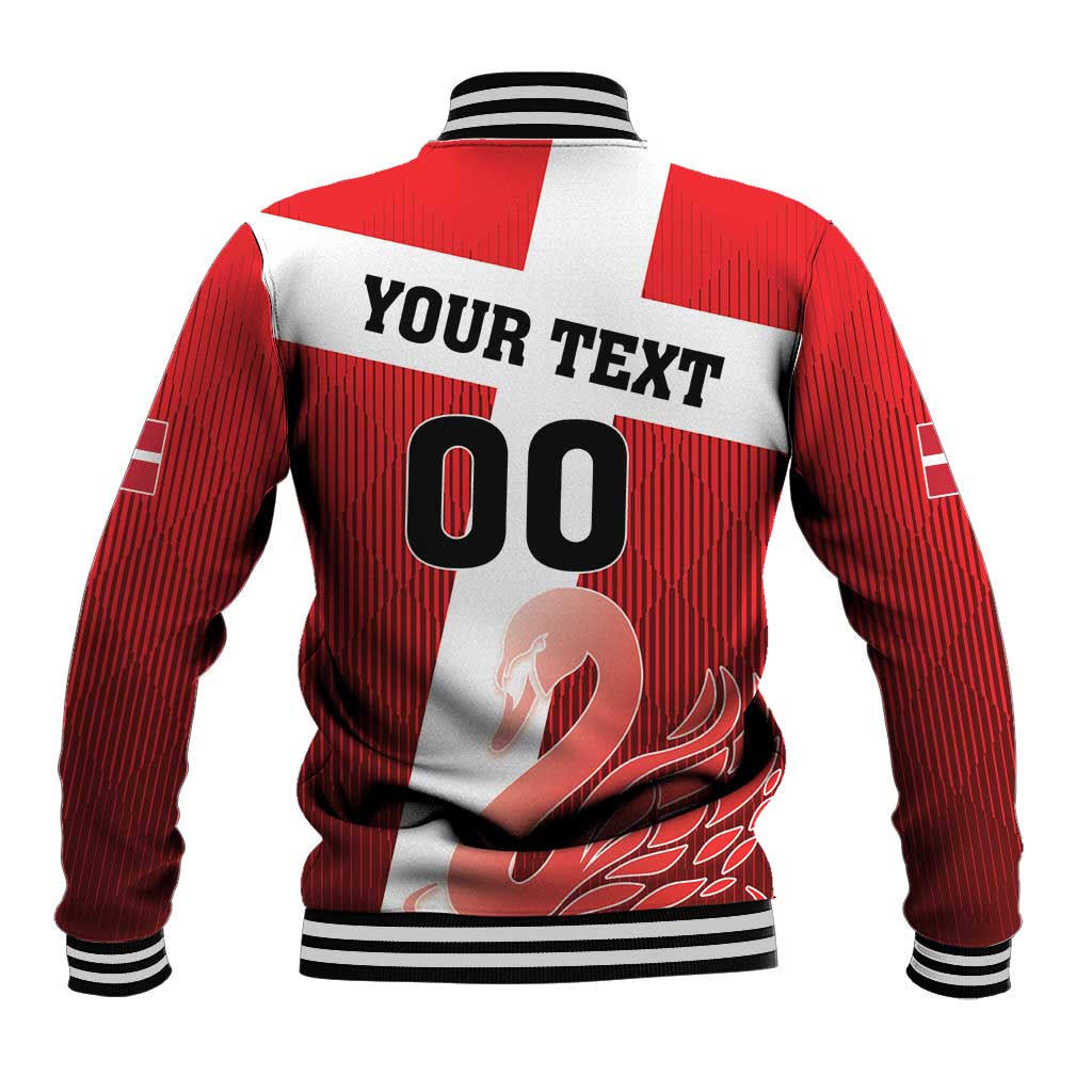 Red football baseball jacket with black pinstripes, black '00' and custom 'YOUR TEXT' back