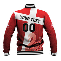 Red football baseball jacket with black pinstripes, black '00' and custom 'YOUR TEXT' back