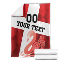 Red and white custom football blanket, folded, with “00”, “YOUR TEXT”, and swan graphic