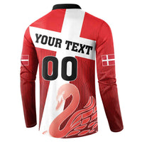 Red football button sweatshirt back with YOUR TEXT, 00 and 2, swan wing design