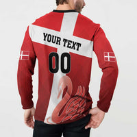 Red football button sweatshirt back with white stripe, YOUR TEXT, 00, swan graphic