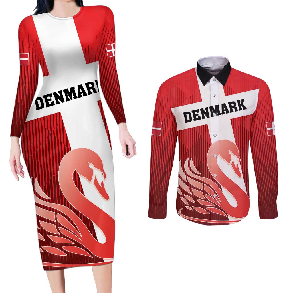 Custom Denmark Football Couples Matching Long Sleeve Bodycon Dress and Long Sleeve Button Shirt Mute Swan - Wonder Print Shop