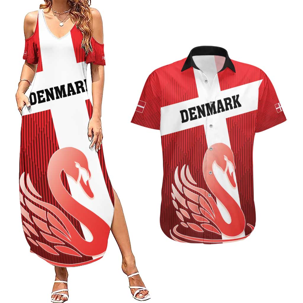 Custom Denmark Football Couples Matching Summer Maxi Dress and Hawaiian Shirt Mute Swan - Wonder Print Shop