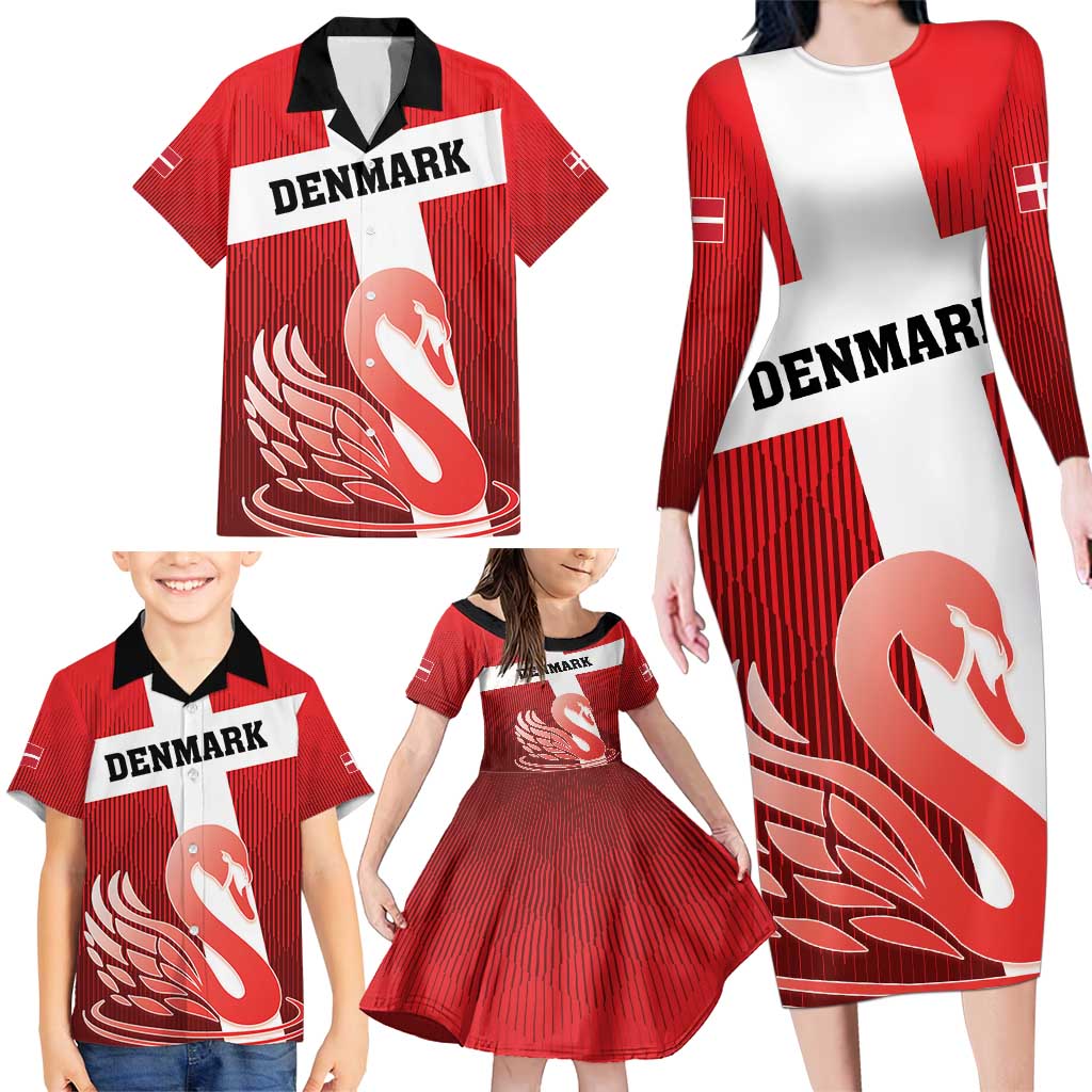 Custom Denmark Football Family Matching Long Sleeve Bodycon Dress and Hawaiian Shirt Mute Swan - Wonder Print Shop