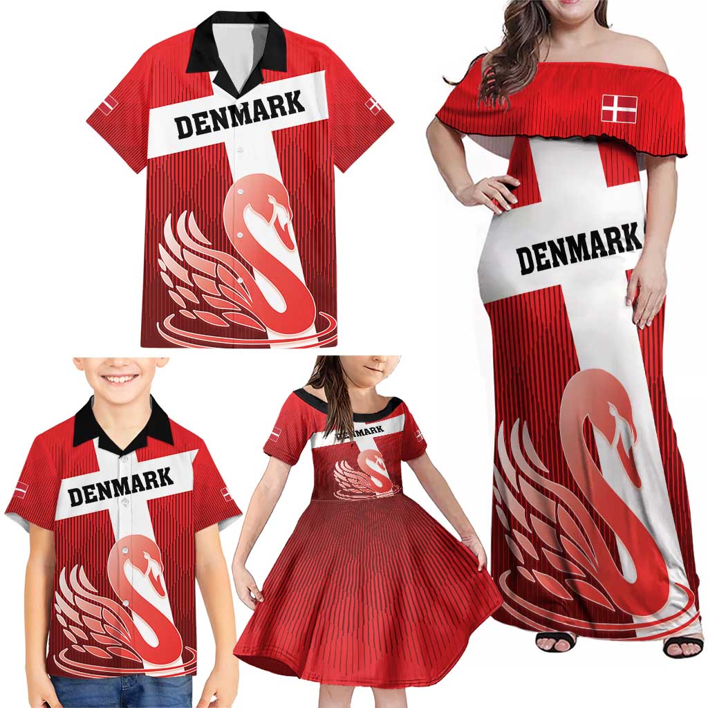 Custom Denmark Football Family Matching Off Shoulder Maxi Dress and Hawaiian Shirt Mute Swan - Wonder Print Shop