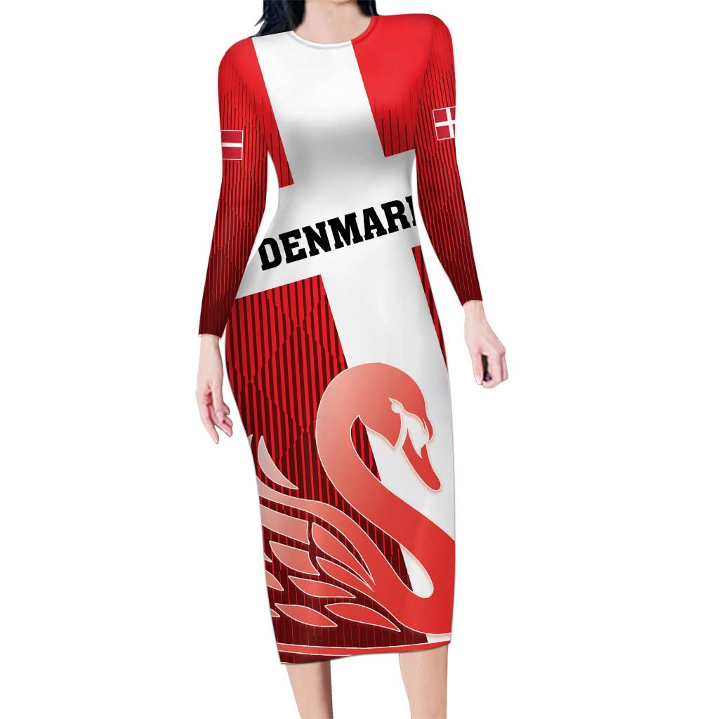 Custom Denmark Football Long Sleeve Bodycon Dress Mute Swan - Wonder Print Shop