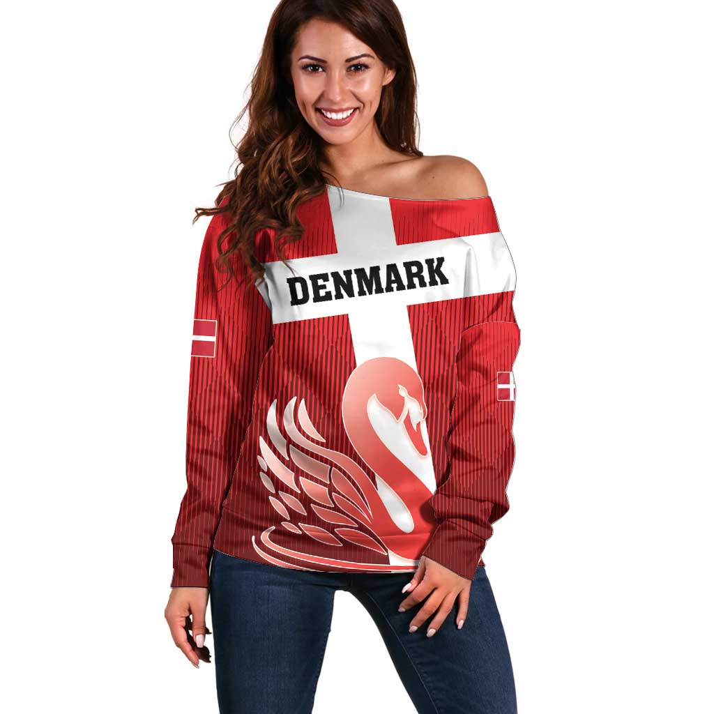 Custom Denmark Football Off Shoulder Sweater Mute Swan - Wonder Print Shop