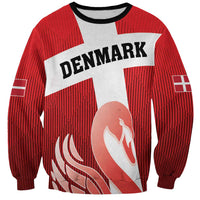 Red football sweatshirt with Denmark cross and swan graphic, crew neck