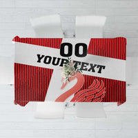 Red football tablecloth with white swan graphic and 'YOUR TEXT' design