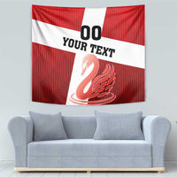 Red football-themed custom tapestry with white stripe, “YOUR TEXT”, and swan artwork