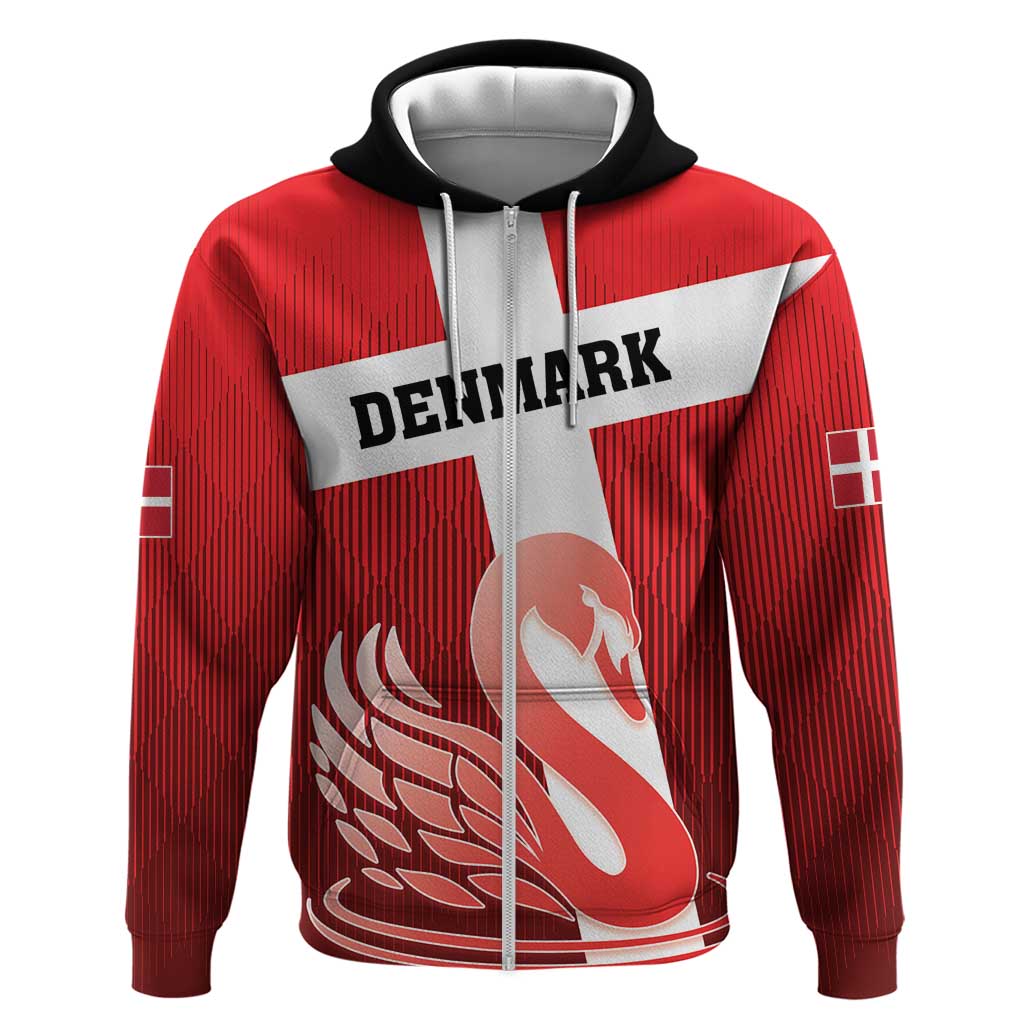 Custom Denmark Football Zip Hoodie Mute Swan