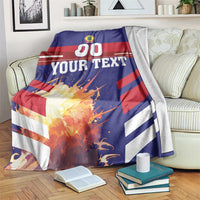Denmark football blanket with blue-red-white stripes, centered 00 and Your Text