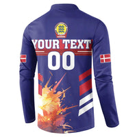 Blue football button sweatshirt back: crest and 'YOUR TEXT 00' design