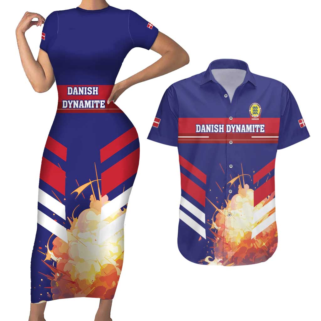 Custom Denmark Football Couples Matching Short Sleeve Bodycon Dress and Hawaiian Shirt Come On Danish Dynamite - Wonder Print Shop