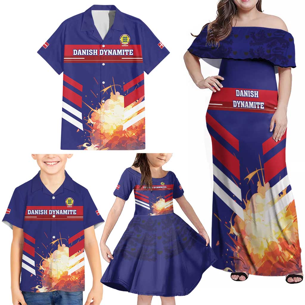 Custom Denmark Football Family Matching Off Shoulder Maxi Dress and Hawaiian Shirt Come On Danish Dynamite - Wonder Print Shop