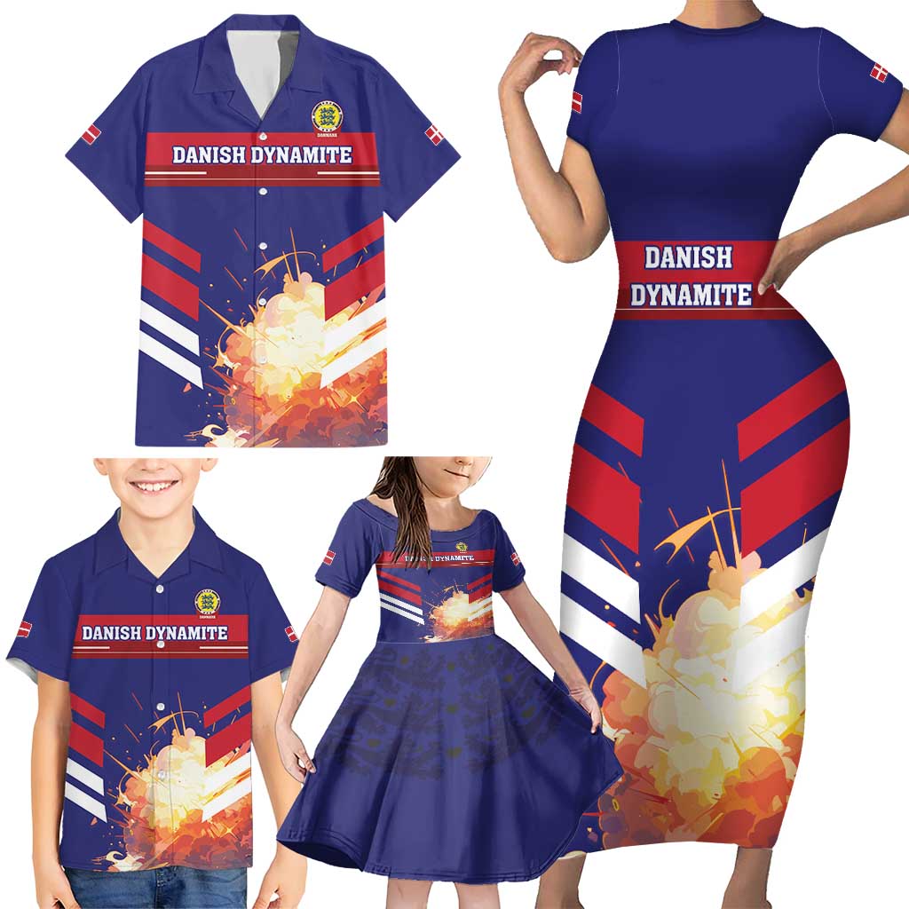 Custom Denmark Football Family Matching Short Sleeve Bodycon Dress and Hawaiian Shirt Come On Danish Dynamite - Wonder Print Shop