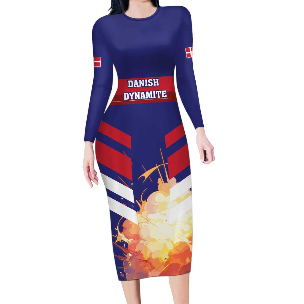 Custom Denmark Football Long Sleeve Bodycon Dress Come On Danish Dynamite - Wonder Print Shop