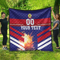 Denmark football quilt flag design with crest and '00 YOUR TEXT' blue-red-white stripes