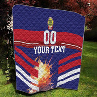 Denmark football quilt with blue-red-white flag stripes, crest, and '00 YOUR TEXT'