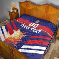 Denmark football quilt on bedspread with crest badge and '00 YOUR TEXT' flag design