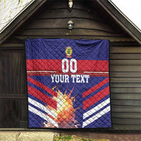 Denmark football quilt with Denmark flag stripes, crest badge, and '00 YOUR TEXT'