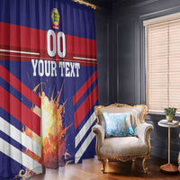 Blue and red printed window curtain panel set with Union Jack stripes and custom text