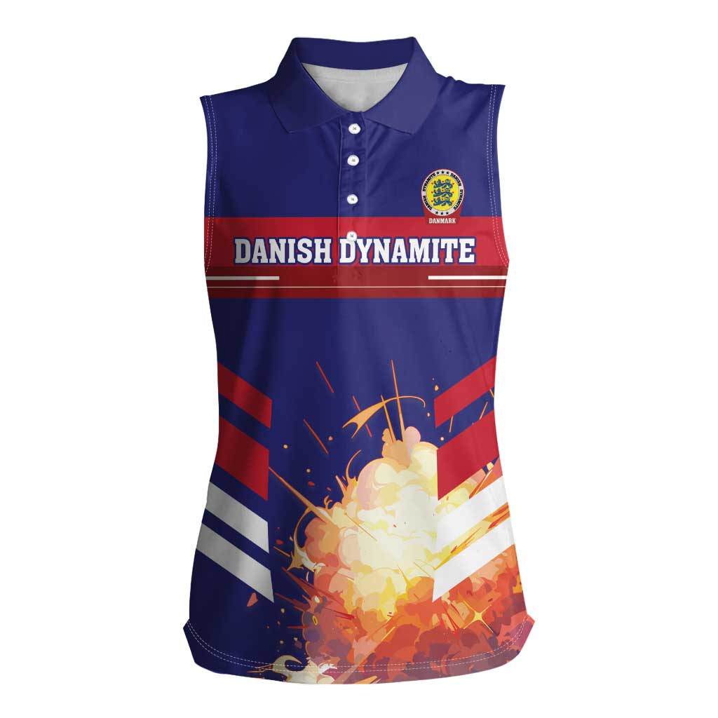 Custom Denmark Football Women Sleeveless Polo Shirt Come On Danish Dynamite