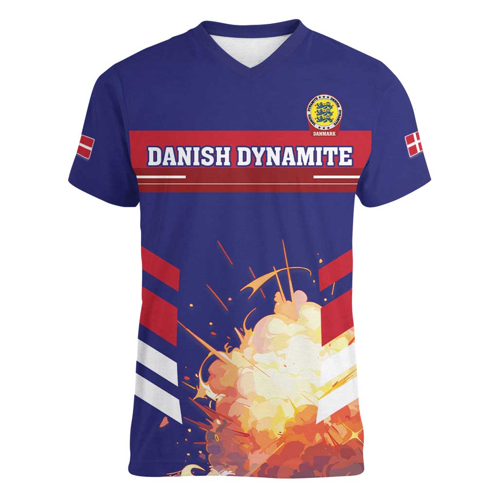 Custom Denmark Football Women V-Neck T-Shirt Come On Danish Dynamite