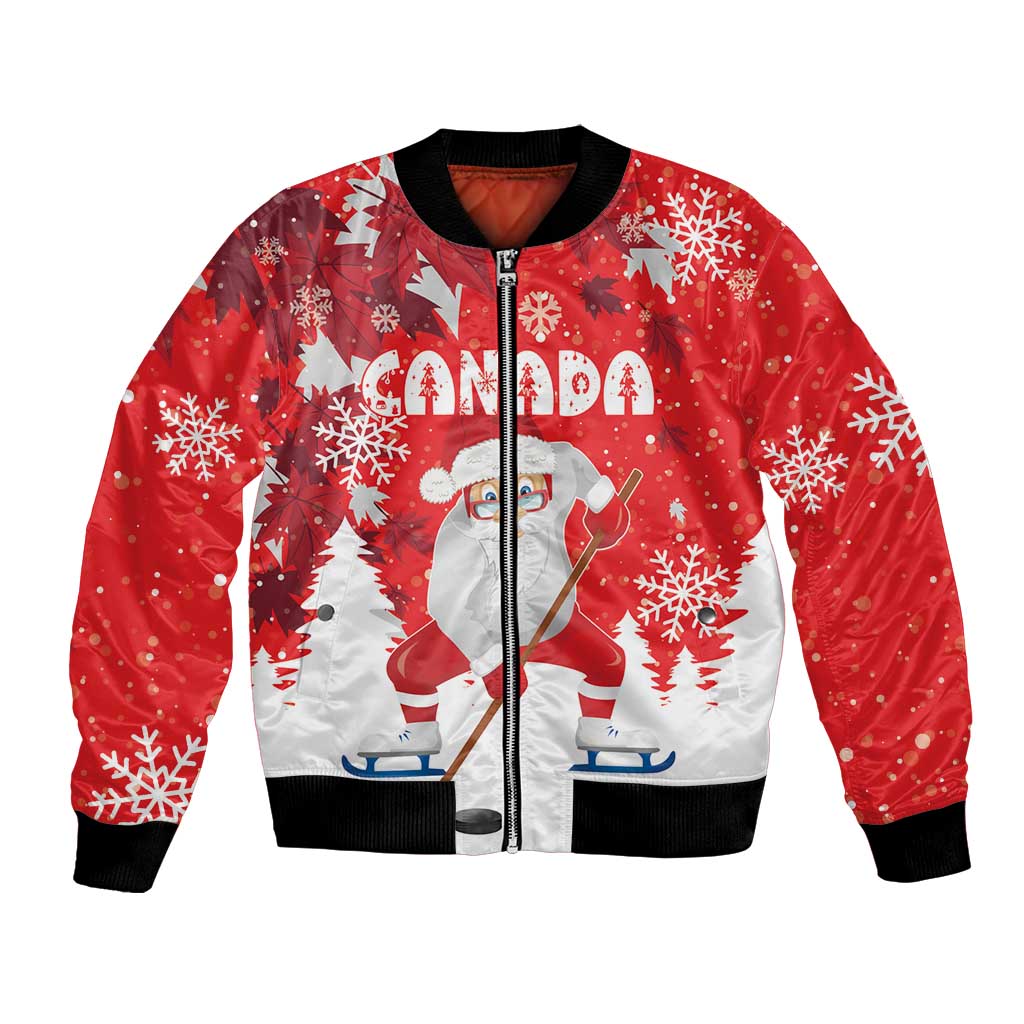 Canada Christmas Bomber Jacket Santa Play Hockey - Winter Forest - Wonder Print Shop