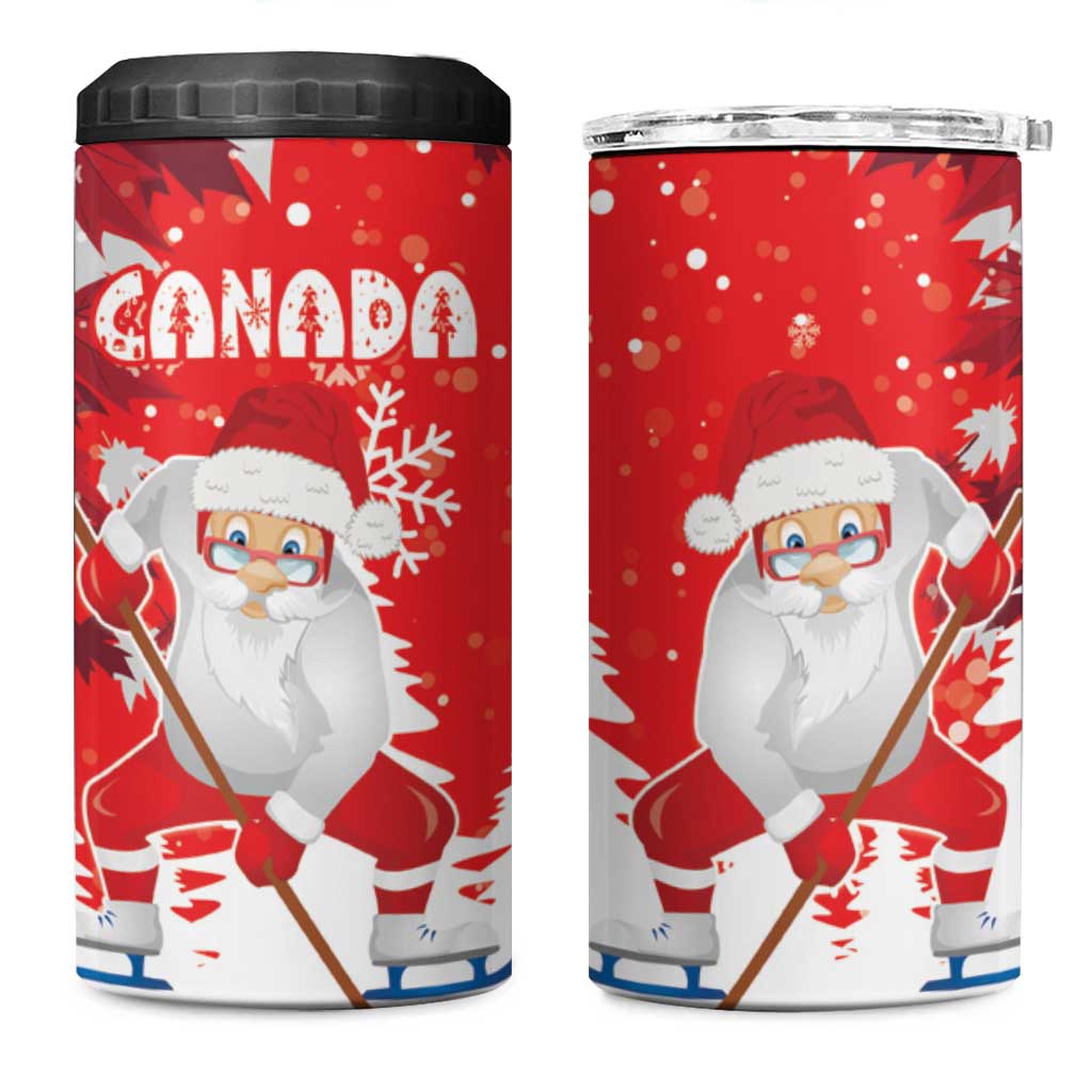 Canada Christmas 4 in 1 Can Cooler Tumbler Santa Play Hockey - Winter Forest - Wonder Print Shop