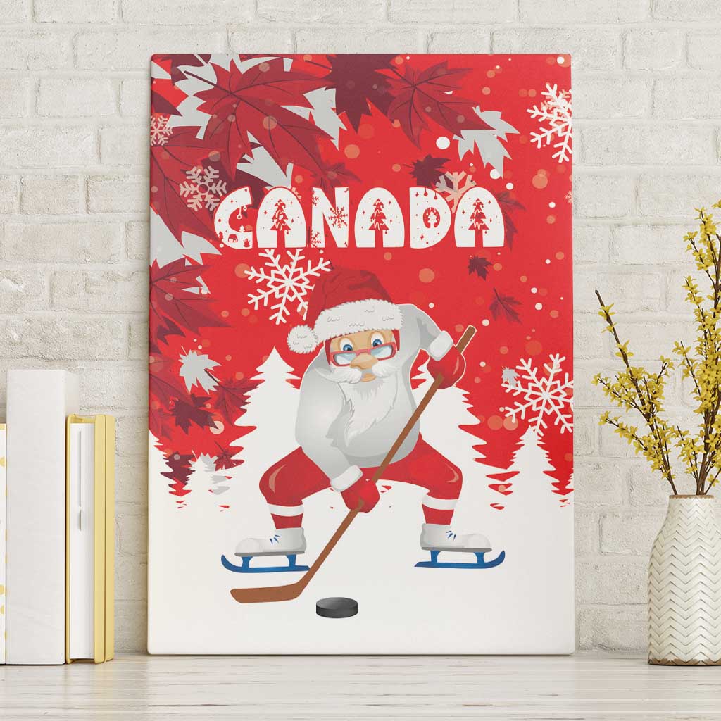 Canada Christmas Canvas Wall Art Santa Play Hockey - Winter Forest - Wonder Print Shop