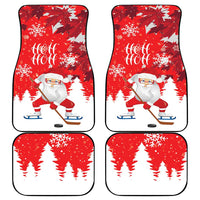 Red Christmas car floor mat set, four-piece design with Santa, snowflakes and trees