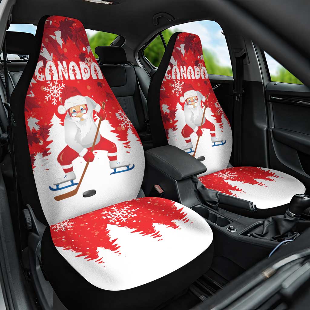 Canada Christmas Car Seat Cover Santa Play Hockey - Winter Forest