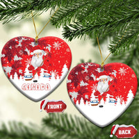 Red heart ceramic Santa hockey Christmas ornaments with Canada graphic, front/back tags