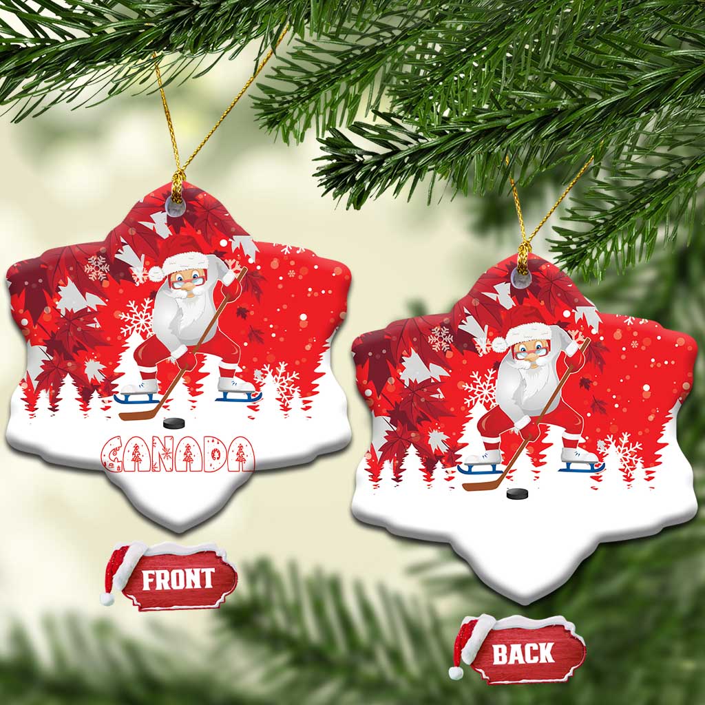 Red heart ceramic Santa hockey Christmas ornaments with Canada graphic and gold hanging loops