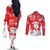 Canada Christmas Couples Matching Off The Shoulder Long Sleeve Dress and Long Sleeve Button Shirt Santa Play Hockey - Winter Forest