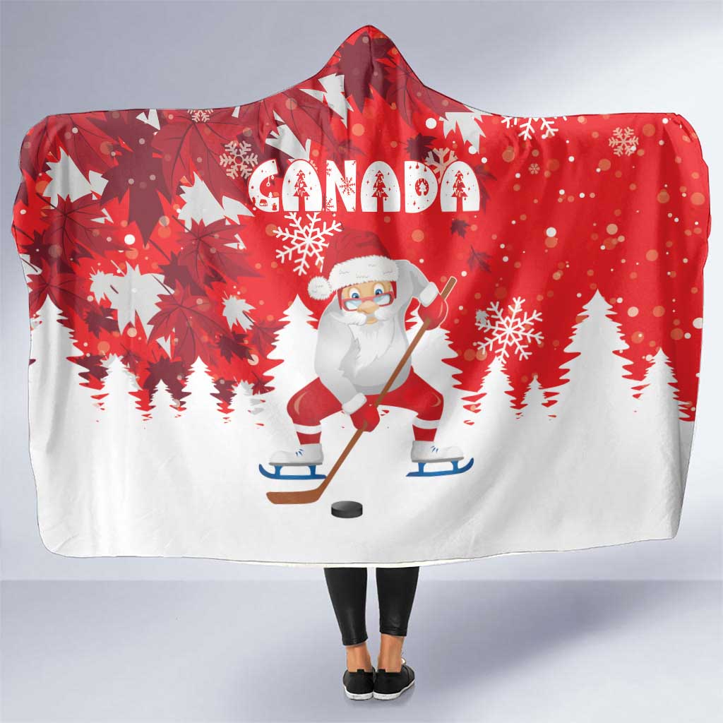 Canada Christmas Hooded Blanket Santa Play Hockey - Winter Forest