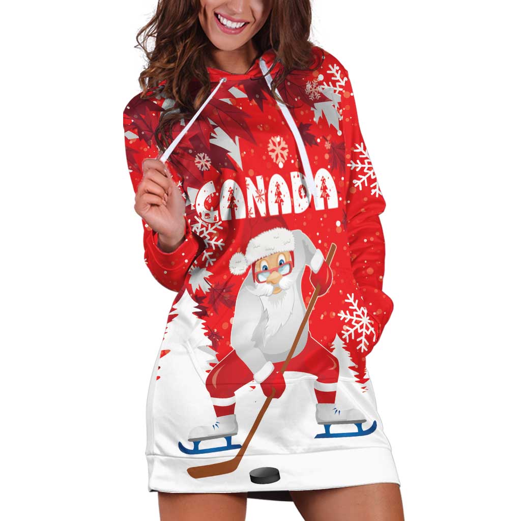 Canada Christmas Hoodie Dress Santa Play Hockey - Winter Forest