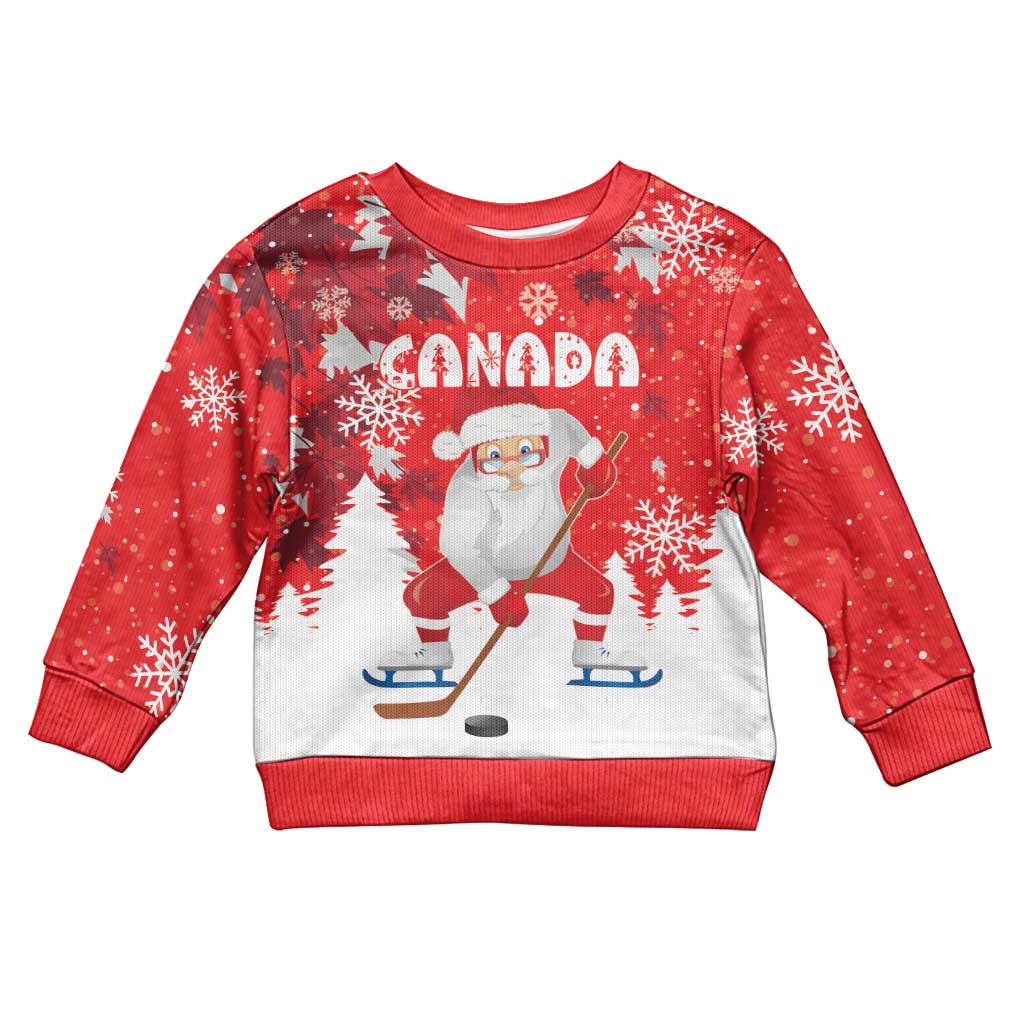 Canada Christmas Kid Ugly Christmas Sweater Santa Play Hockey - Winter Forest - Wonder Print Shop