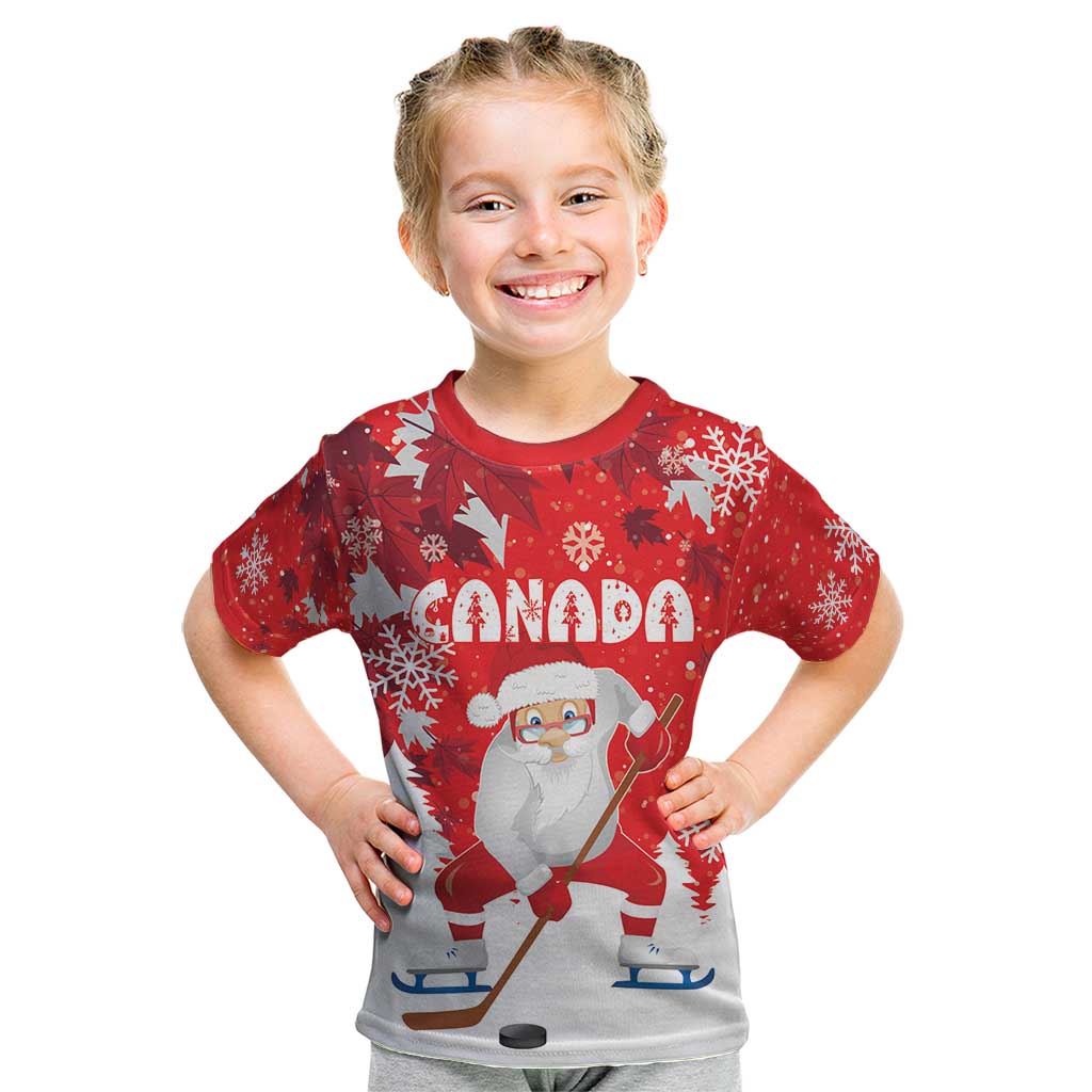 Canada Christmas Kid T Shirt Santa Play Hockey - Winter Forest - Wonder Print Shop