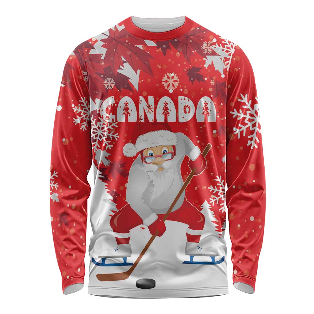 Canada Christmas Long Sleeve Shirt Santa Play Hockey - Winter Forest - Wonder Print Shop