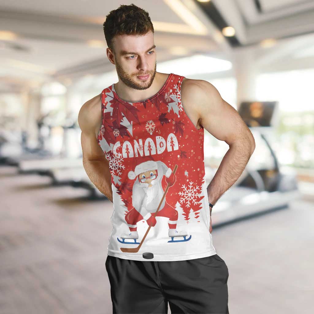 Canada Christmas Men Tank Top Santa Play Hockey - Winter Forest - Wonder Print Shop