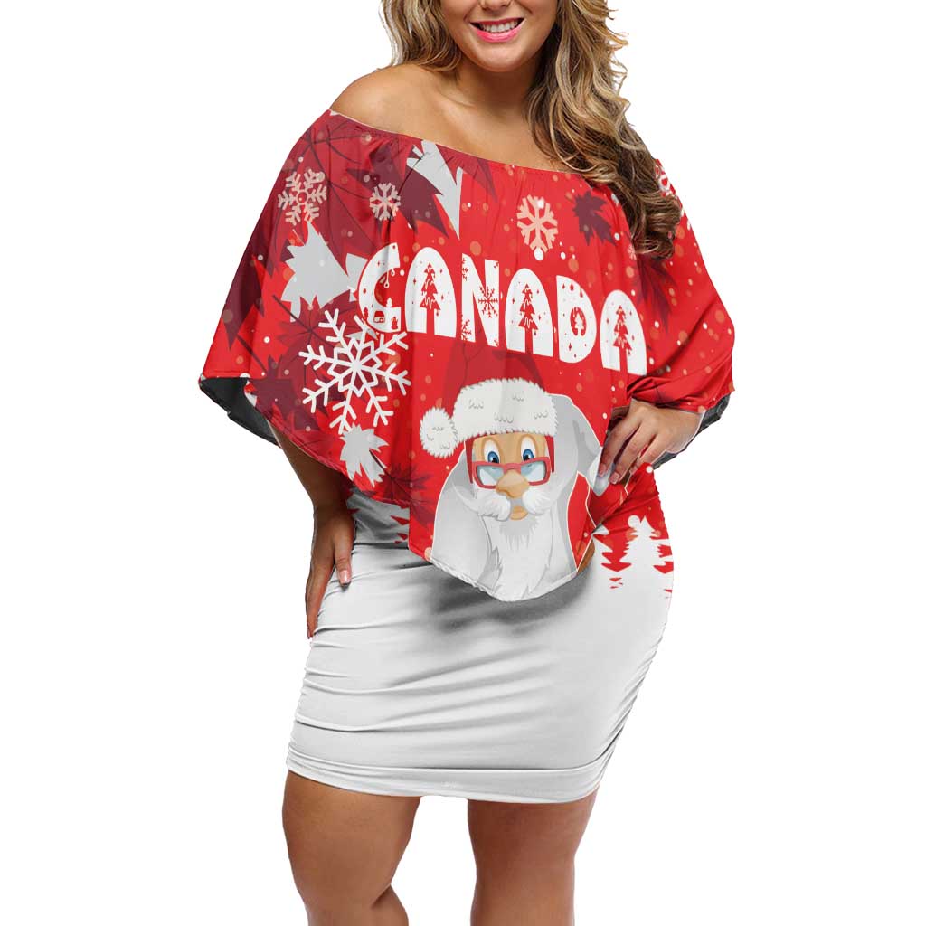 Canada Christmas Off Shoulder Short Dress Santa Play Hockey - Winter Forest - Wonder Print Shop