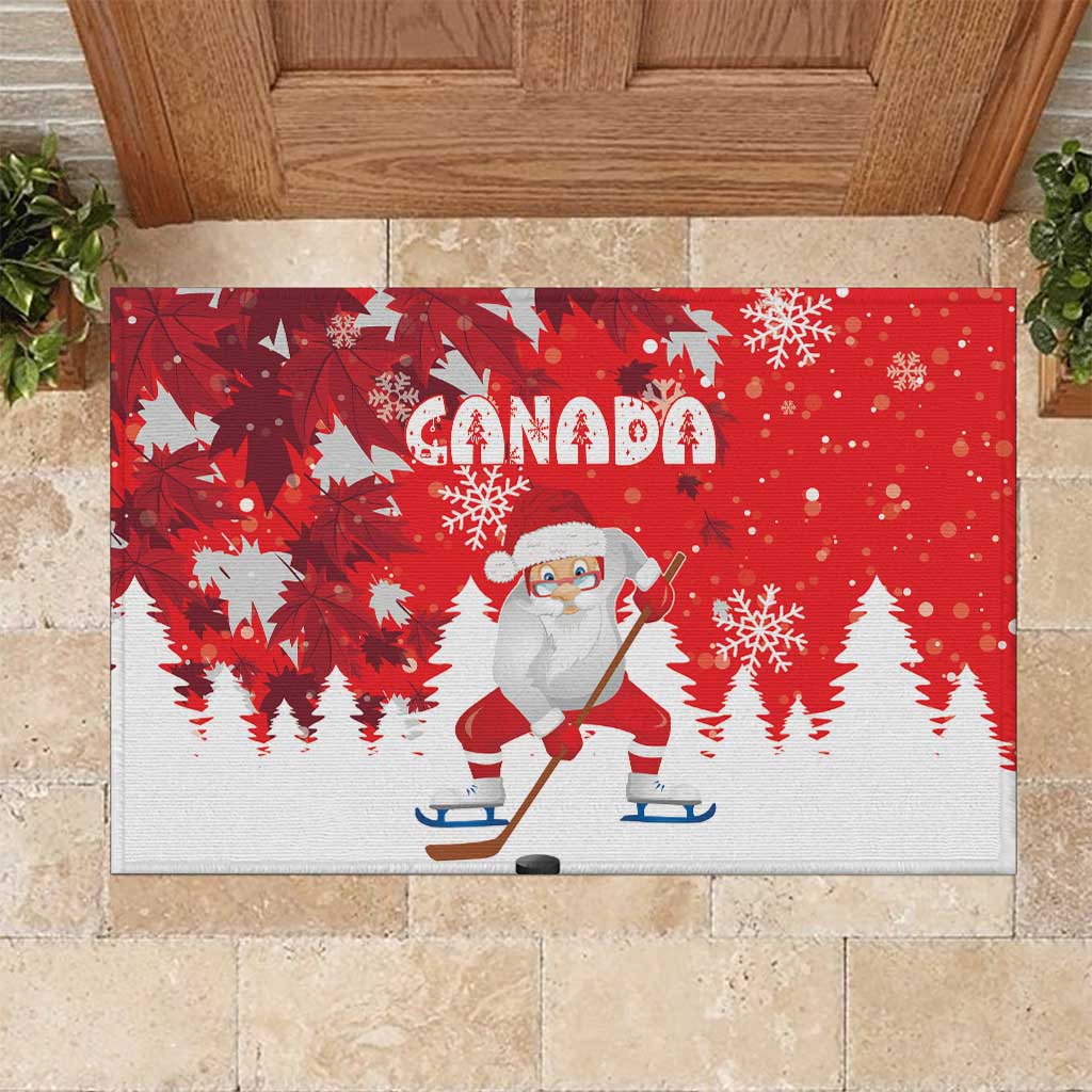 Canada Christmas Rubber Doormat Santa Play Hockey - Winter Forest - Wonder Print Shop