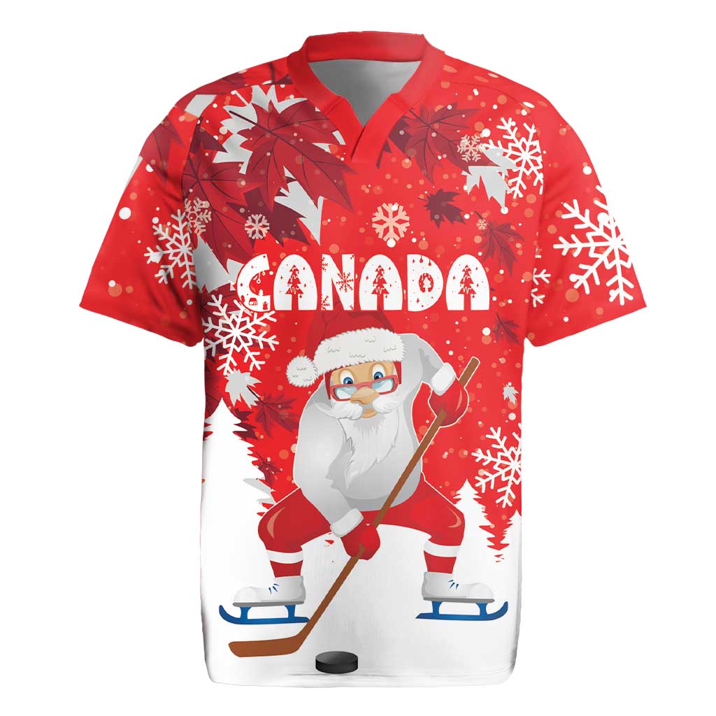 Canada Christmas Rugby Jersey Santa Play Hockey - Winter Forest