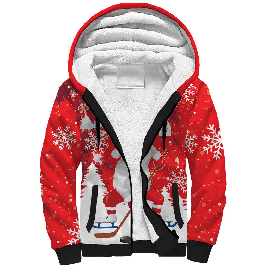 Canada Christmas Sherpa Hoodie Santa Play Hockey - Winter Forest