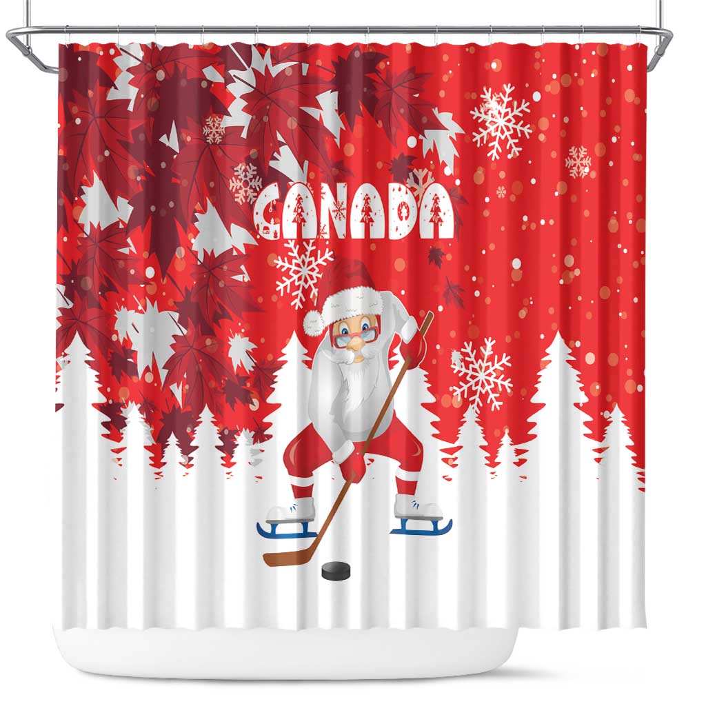 Canada Christmas Shower Curtain Santa Play Hockey - Winter Forest